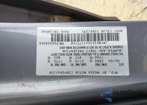 2004 Mazda Mazda3 S from USA, damaged, VIN JM1BK323241175748